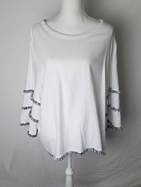 Cynthia Rowley White Black Finge Linen Blend Tunic Size 2X